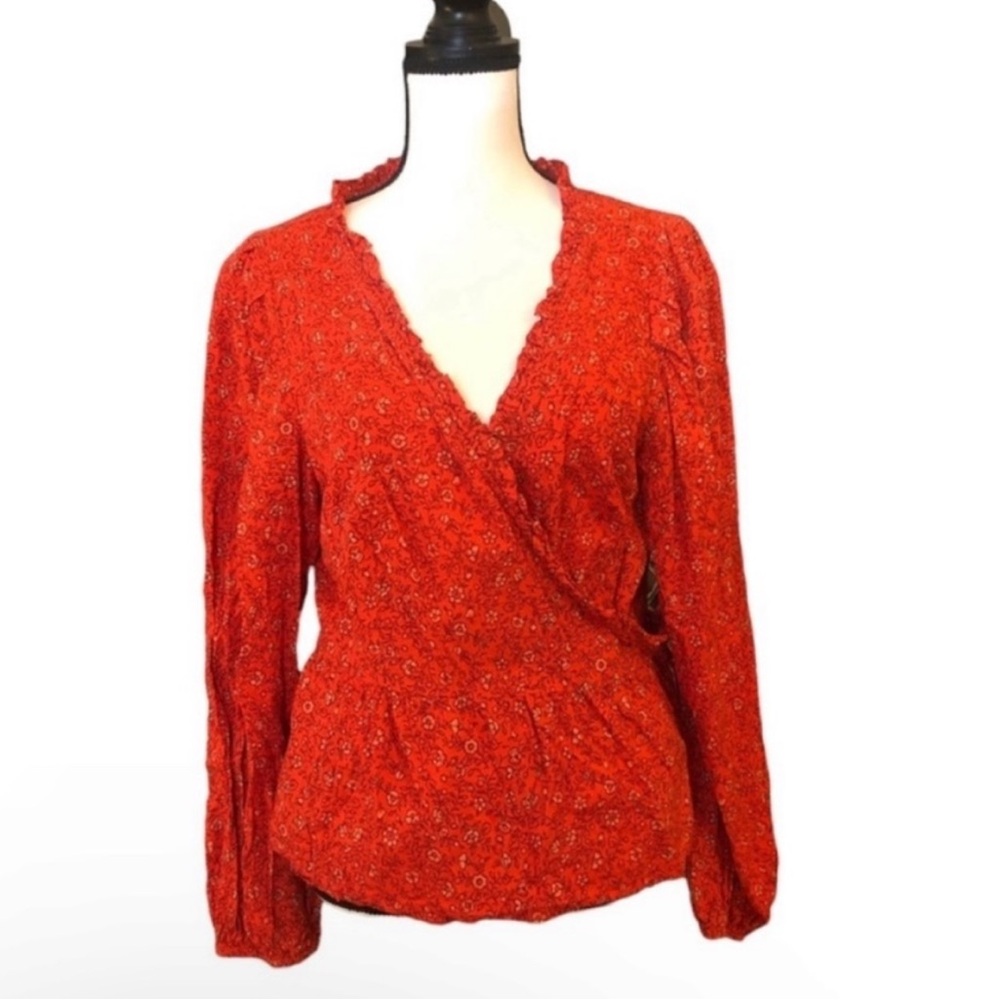 Universal Thread burnt orange floral wrap peplum blouse- size XL